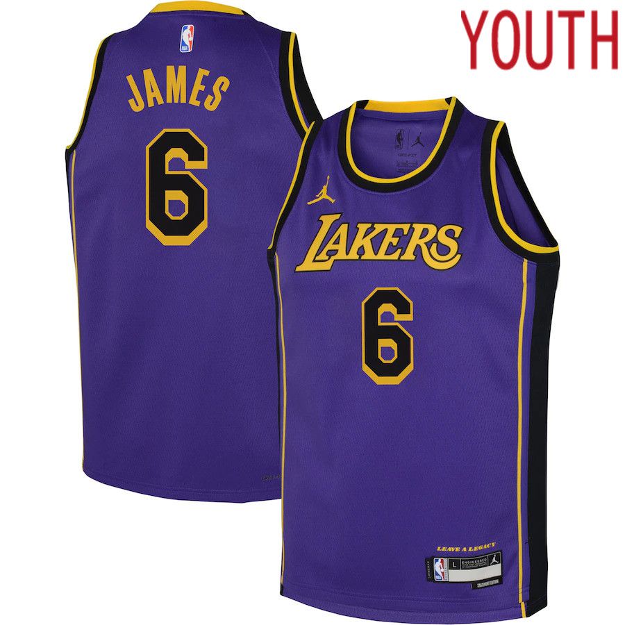 Youth Los Angeles Lakers 6 LeBron James Jordan Brand Purple 2022-23 Swingman NBA Jersey